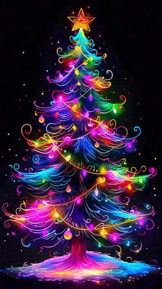 彩色缤纷圣诞树艳丽气氛，圣诞节奇幻