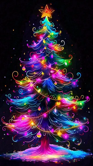 彩色缤纷圣诞树艳丽气氛，圣诞节奇幻