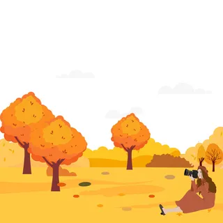 秋天树木风景拍照绘画PSD素材