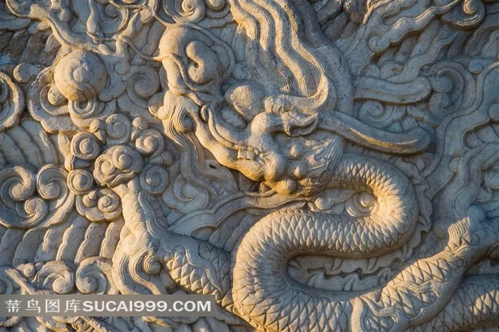 传统精美龙纹雕塑摄影素材