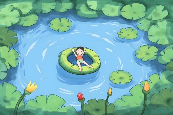 夏日玩水湖面植物荷叶睡莲插画背景