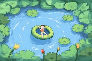 夏日玩水湖面植物荷叶睡莲插画背景