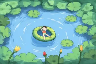 夏日玩水湖面植物荷叶睡莲插画背景