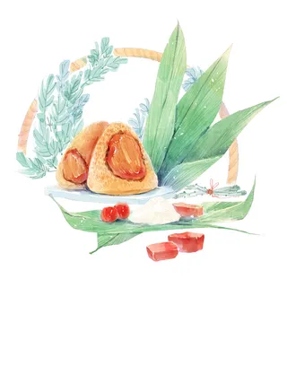 端午节粽子棕叶场景插画
