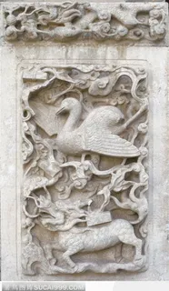 中华石雕-仙鹤浮雕花纹