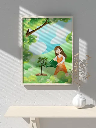 绿色创意公益植树节卡通312保护环境宣传插画