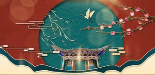 中国风国潮宫廷复古祥云锦鲤花卉扇子BANNER海报背景PSD素材