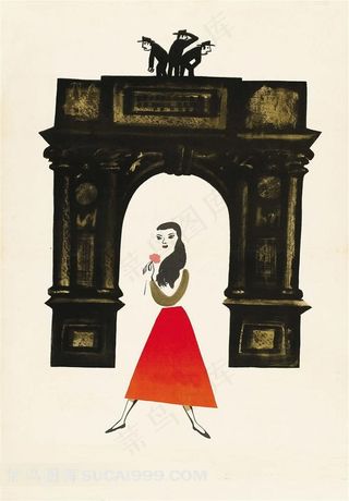 拱门前持花的美丽女孩罗马假日电影海报