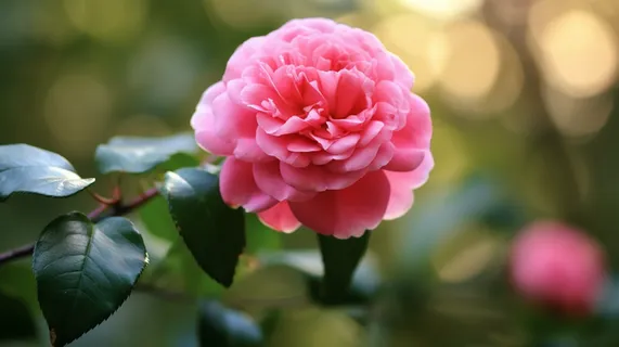粉红花朵茶花摄影图 粉红花朵茶花摄影图