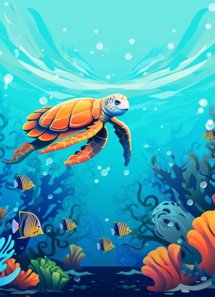 海洋生物世界清新蓝色背景(896x1239)
