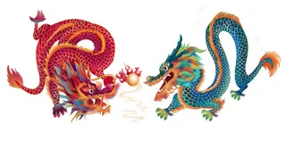 手绘国潮中国风神龙凤凰卡通形象插画装饰元素图案PSD设计素材