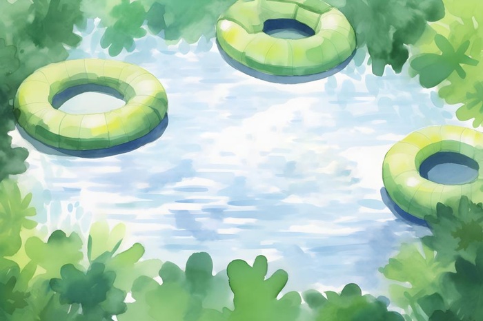 夏日玩水湖面植物荷叶睡莲插画背景(3600x2400)