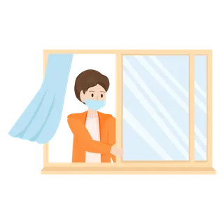 勤开窗多通风卡通防疫图