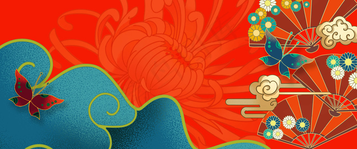 手绘菊花国潮风展板背景