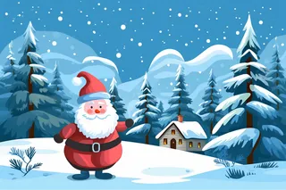 冬季森林的雪人和小木屋卡通插画背景