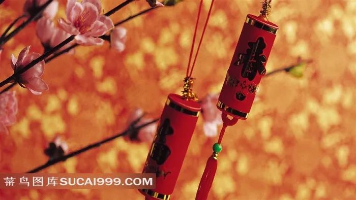 新年鞭炮鲜花素材图片