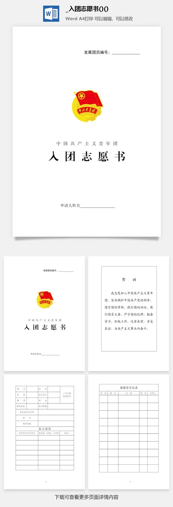 入团志愿书