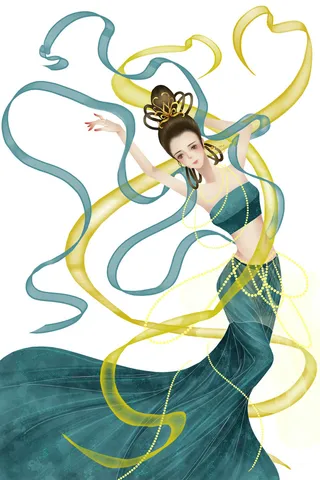 手绘国潮中国风古代敦煌神话飞天仙女美女古装人物插画PSD素材