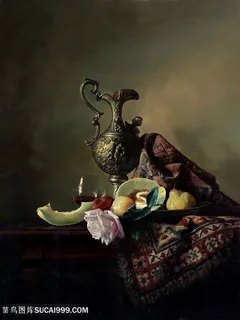器皿水果静物油画图片