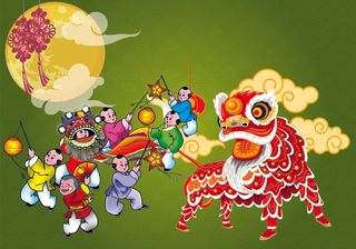 中秋节快舞狮绿色背景