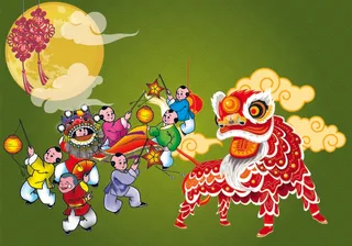 中秋节快舞狮绿色背景