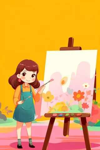 绘画人物儿童画家粉色背景