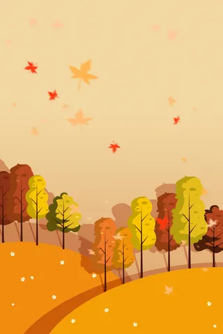 秋天立秋树木景色主题绘画