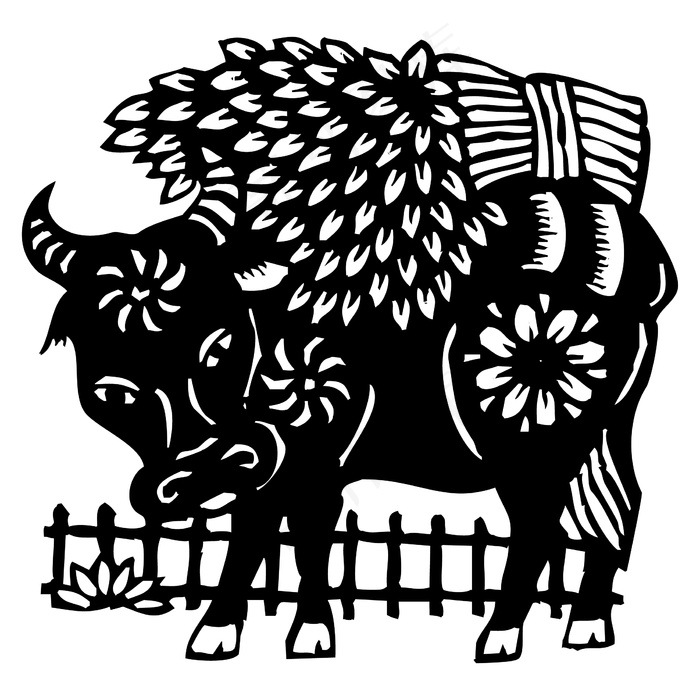牛剪纸 剪纸风元素