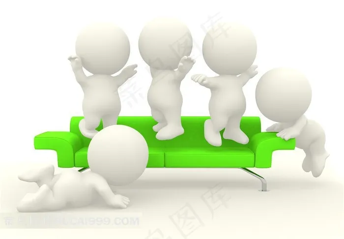 站在绿色沙发上的3D小人