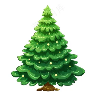 圣诞树绿色卡通插画免抠