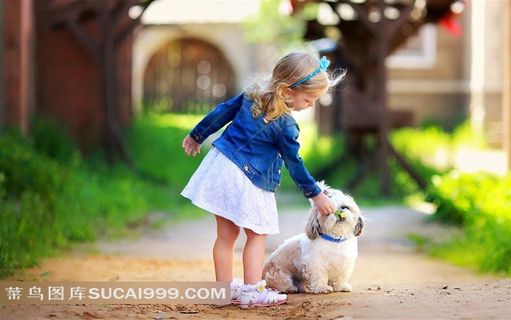 小女孩小狗狗摄影素材