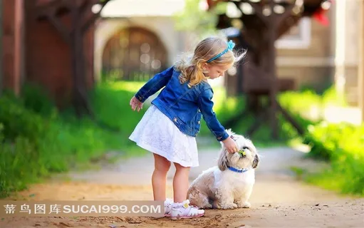 小女孩小狗狗摄影素材