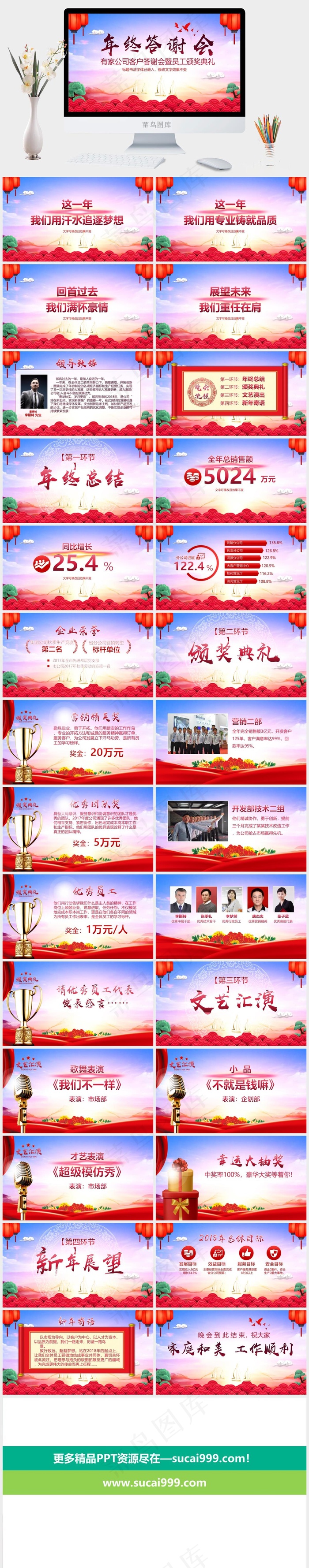 红蓝色公司客户答谢会暨员工颁奖典礼ppt模版