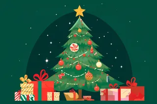圣诞树礼盒节日卡通插画绿色背景