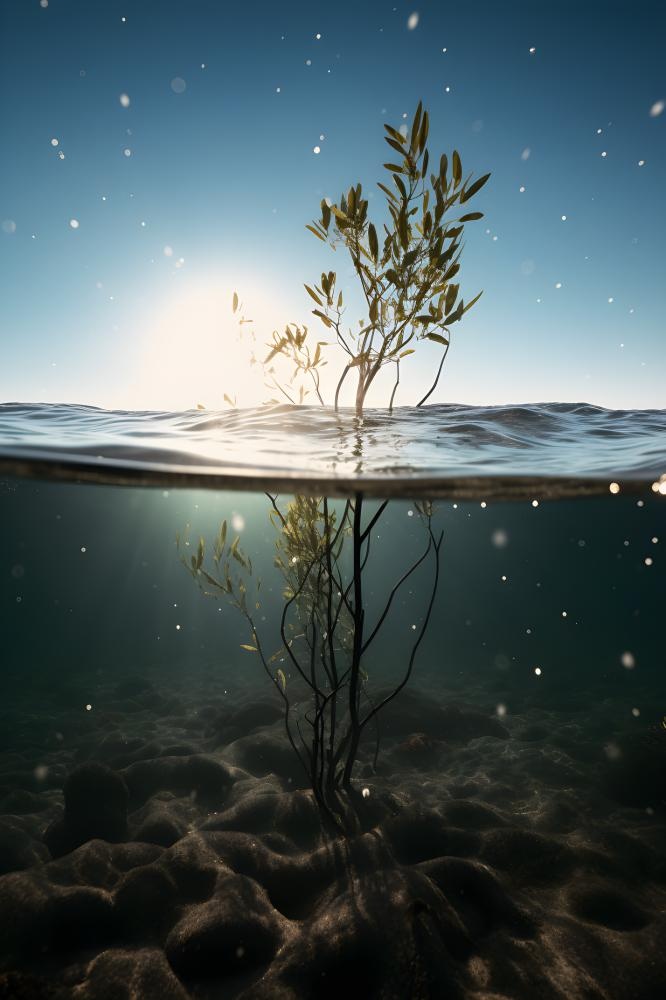 光照折射海面树枝浪花背景(2400x3600)