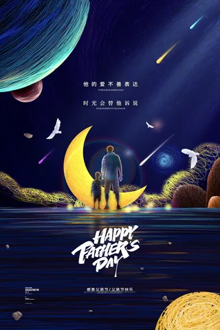梦幻星空父亲节快乐宣传海报