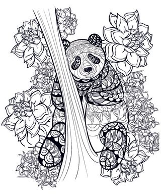 卡通手绘熊猫黑白线描线稿