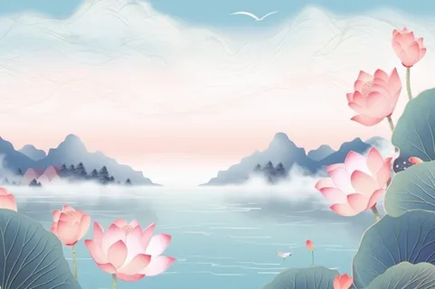 水墨山水风景国风荷花背景