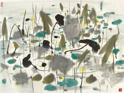 吴冠中水墨莲花装饰画