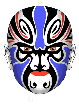 蓝色脸谱鬼脸关公脸花脸免扣元素背景图戏脸