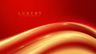 红色豪华背景上的金色曲线线与闪光灯光效果