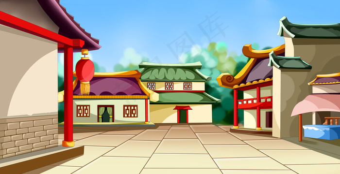 古风建筑插画psd模版下载