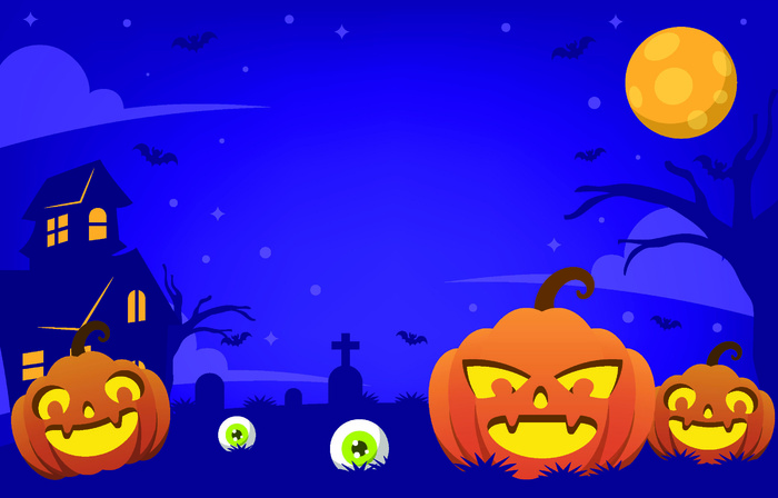 卡通万圣节城堡蓝色背景