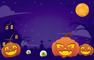 卡通万圣节城堡蓝色背景