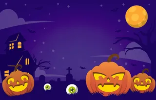 卡通万圣节城堡蓝色背景