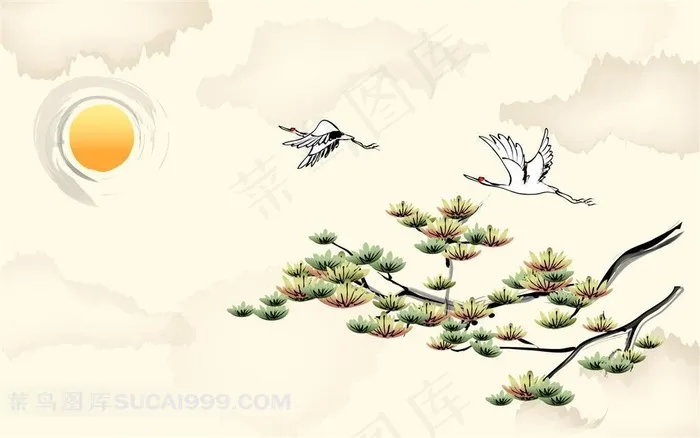 松树仙鹤简笔画图片
