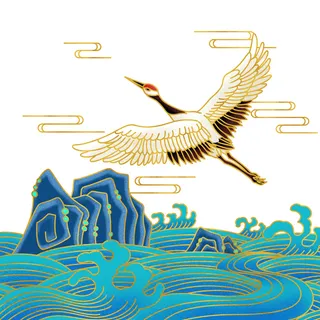 中国风国潮仙鹤山水插画手绘元素场景PSD设计素材