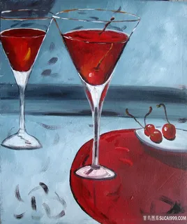 殷桃杯子唯美静物油画装饰画