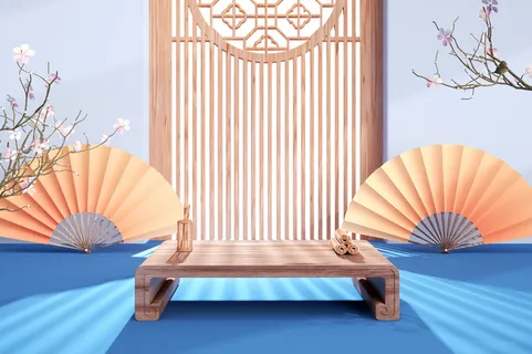 中国风古典喜庆C4D背景图3D国潮场景促销活动海报PSD设计素材模板