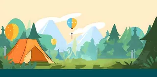 户外野外森林草原露营人们卡通插画背景